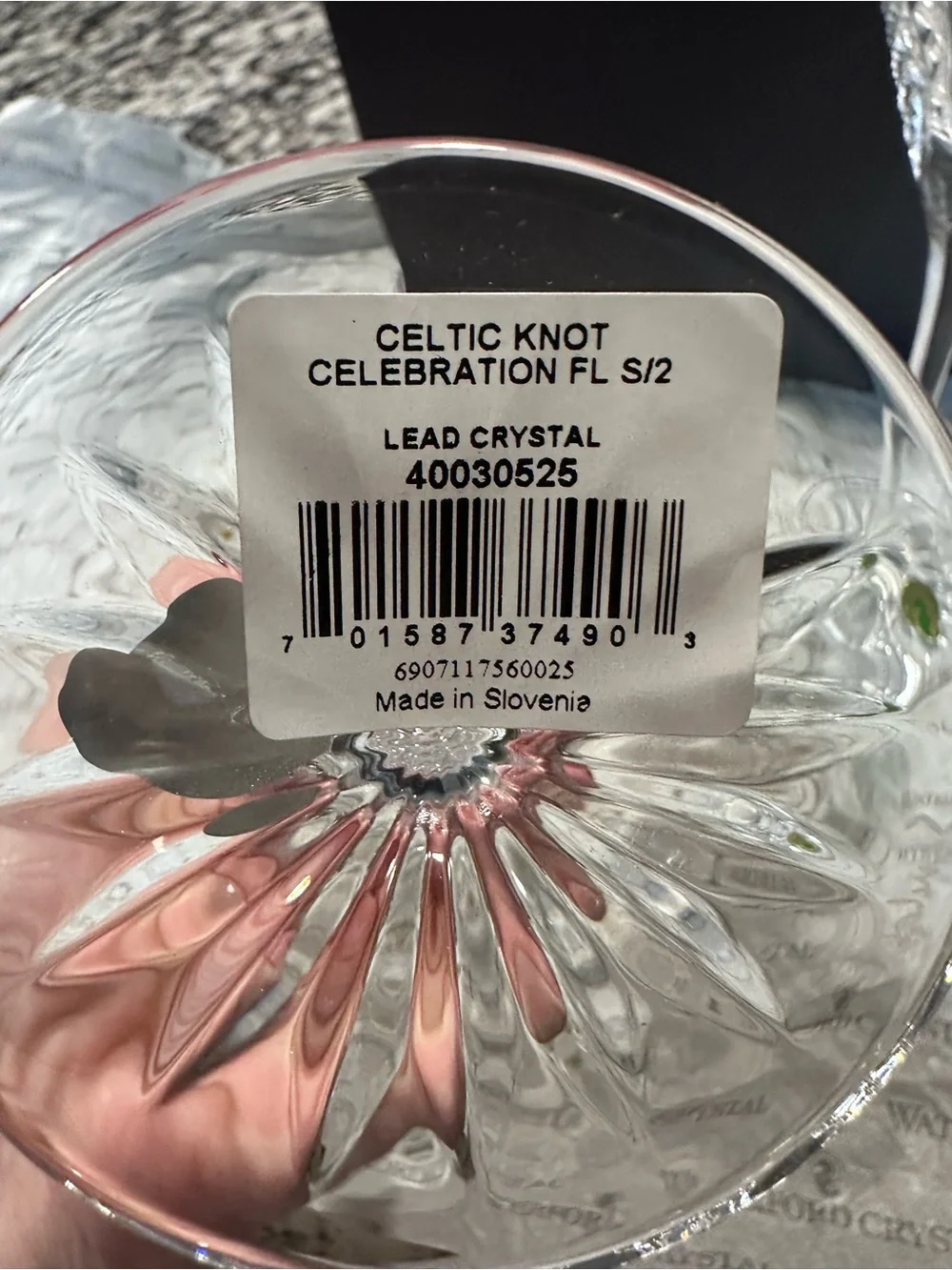Waterford Clear Crystal Champagne Flutes with Cut Pattern - Pair
